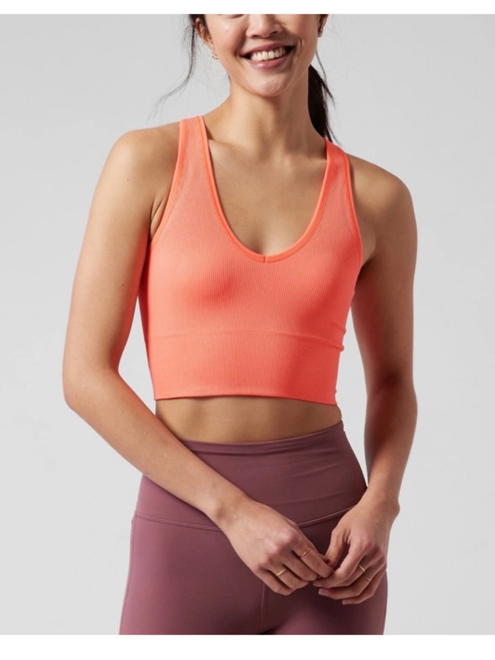 Athleta Aurora Seamless Crop Ribbed Tank Sunset Glow Orange Large